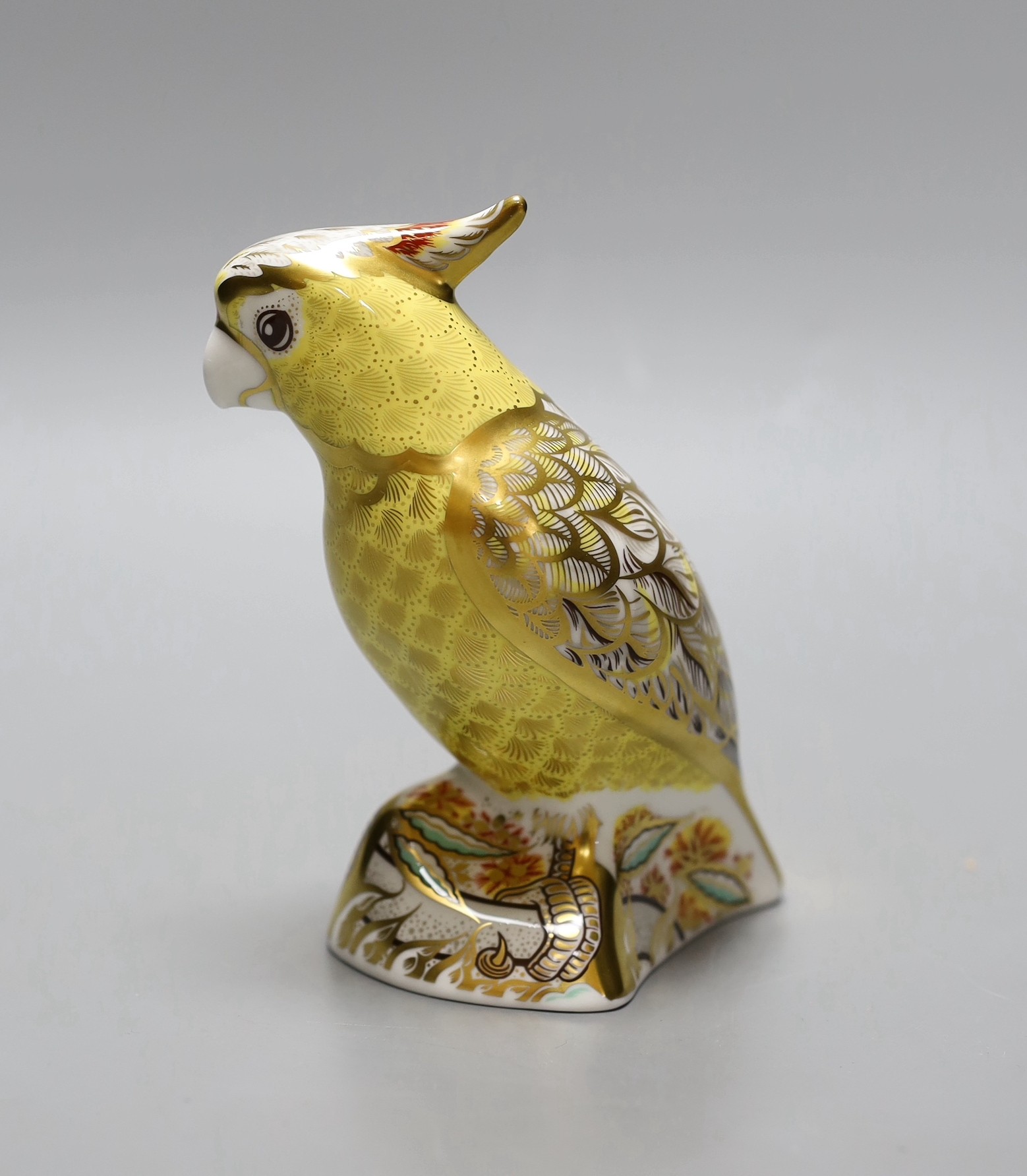 A Royal Crown Derby weight - Citron Cockatoo, gold stopper, boxed, no certificate